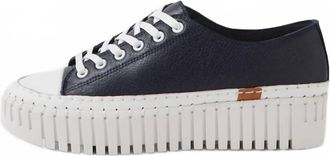 Django & Juliette Womens Baselo Shoe In White-Navy Leather-Tumble Leather