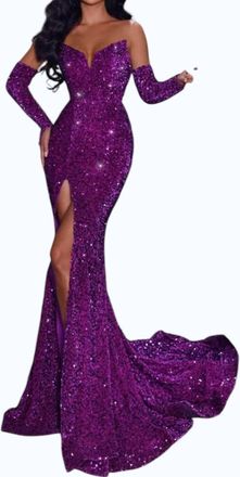 Portia & Scarlett Thigh High Sequin Prom Dress In Grape