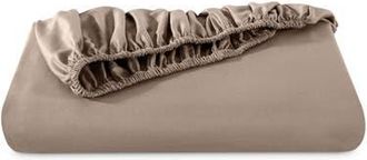 Bare Home 400 Thread Count Organic Cotton Sateen Fitted Sheet in Taupe at Nordstrom, Size Twin X-Long