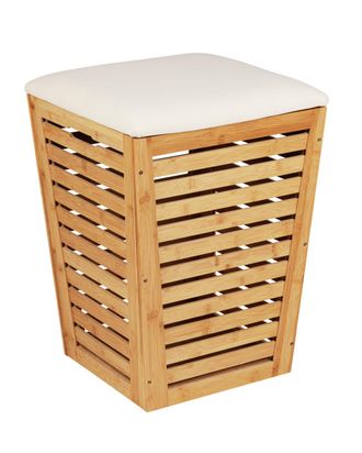 WENKO Cesta De Ropa Con Asiento Crema Bamb&uacute; 55 Litros
