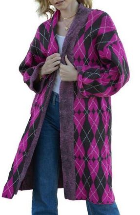 Saachi Argyle Heart Print Cardigan in Pink at Nordstrom Rack
