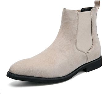 Generic Mens Suede Leather Chelsea Boots Slip On Dress Ankle Boots Formal and Casual Fashion Footwear (Beige,12.5)