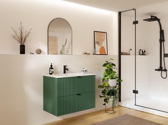 Vente-Unique Mobile per bagno sospeso con scanalature e lavabo da incasso 80 cm Verde opaco - ZEVINI