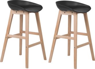 Beliani Beliani - Juego De 2 Taburetes De Bar De Madera Clara Y Asiento De Pl&aacute;stico Negro 85 Cm Silla De Mostrador Micco