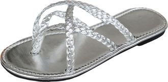 Generic 2026 Europe And The United States Large Size Low Heel Foreign Trade Ladies Flat Bottom Sandals Solid Color Beach Shoes (Silver, 4.5)