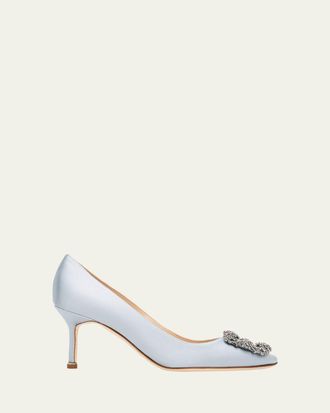 Manolo Blahnik 70mm Hangisi Satin Crystal-Buckle Pumps
