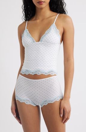 SKIMS Fits Everybody Lace Cami & Boyshorts Set in Slate Pin Dot Print at Nordstrom, Size Xx-Small