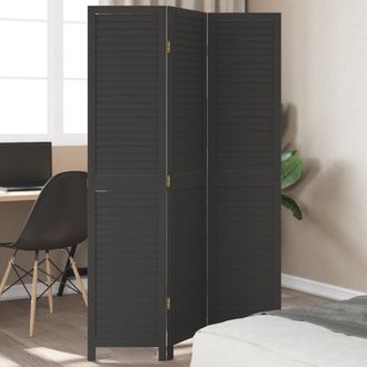 vidaXL Biombo Separador De 3 Paneles Madera Maciza Paulownia Negro Vidaxl