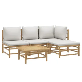 vidaXL Vidaxl - Set De Muebles De Jard&iacute;n 5 Piezas Bamb&uacute; Y Cojines Gris Claro