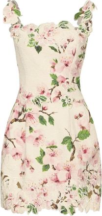 Oscar De La Renta Abito corto con pizzo a fiori - Bianco