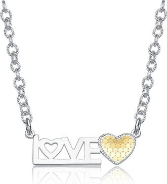 Rachel Glauber Two-Tone LOVE Heart Bar Pendant Layering Necklace