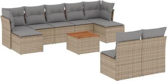 vidaXL Juego De Sof&aacute;s Jard&iacute;n Con Cojines Beige 10 Pzas Rat&aacute;n Sint&eacute;tico Vidaxl