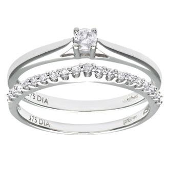 Diamant L'éternel Womens 9ct White Gold 0.25ct Diamond Bridal Set Wishbone Ring - Size L