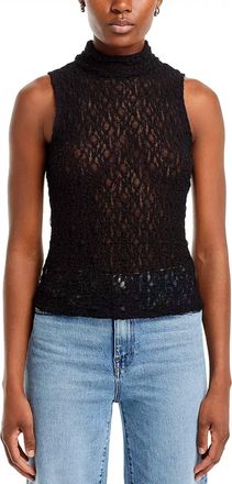 Frame Denim Seamed Mesh Top In Black