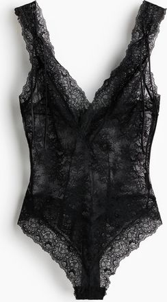 H&M Deep plunge lace body - Schwarz