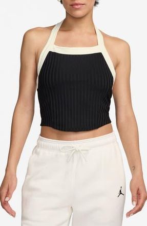Nike Jordan Flight Poolside Rib Crop Halter Top in Black/Sail/Sail at Nordstrom Rack, Size Xx-Large