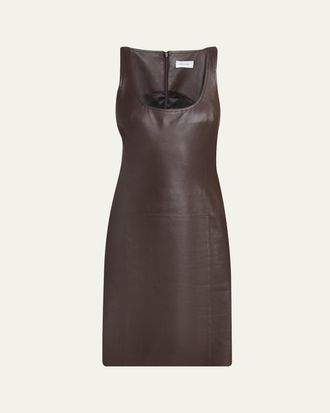 Ferragamo Sleeveless Plonge Leather Woven-Side Dress