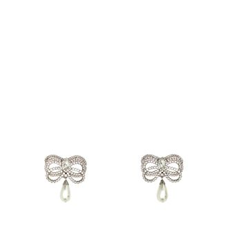 Alessandra Rich Earrings, female, Gray, Size: ONE SIZE Crystal Bow Pearl Earrings