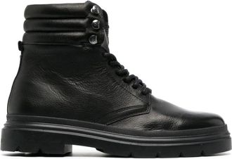 Calvin Klein Zwarte Leren Combat Enkellaarzen - Heren - Veterlaarzen - Zwart - 44 EU - Schoenen