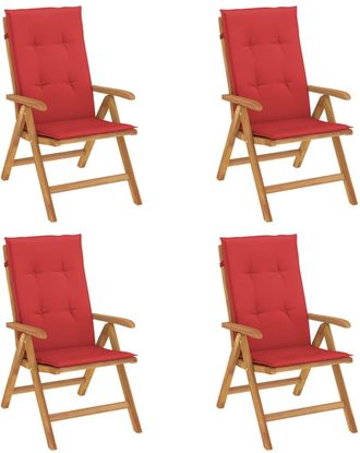 vidaXL Sillas Plegables Reclinables Con Cojines, 4 Piezas, Madera Maciza De Teca. Vidaxl