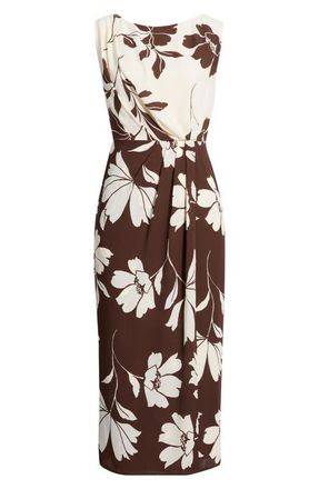 Anne Klein Floral Faux Wrap Maxi Dress in Dark Chocolate/White Dove at Nordstrom, Size 12