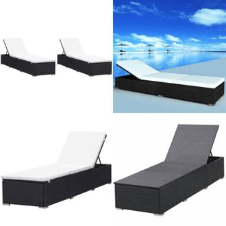 vidaXL Lettini Prendisole con Cuscini 2 pz in Polyrattan Nero - Cuscino per lettino - Rattan PE