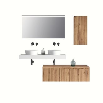 Aquadesign Mueble de ba&ntilde;o de 6 piezas en melamina blanco/roble