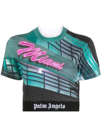 Palm Angels Miami print crop t-shirt - Green