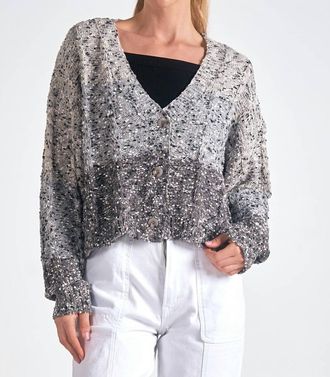 Elan Tanae Ombre Button Front Cardigan In Grey Ombré
