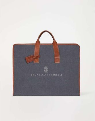 Brunello Cucinelli Mens Medium Grey Canvas Bag