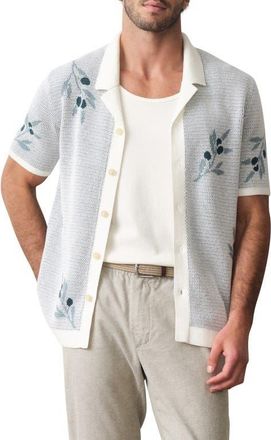 Marine Layer Asher Olivo Cotton Sweater Resort Shirt in White Olive Motif at Nordstrom, Size Xx-Large