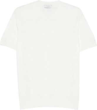 Paolo Pecora Rondgebreide Kleding - Heren - Ronde hals truien - Wit - 2XL - Katoen - Truien & Vesten