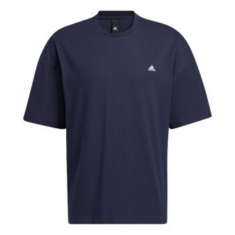 adidas M City Loose T Solid Color Logo Round Neck Short Sleeve Navy Blue HC9973