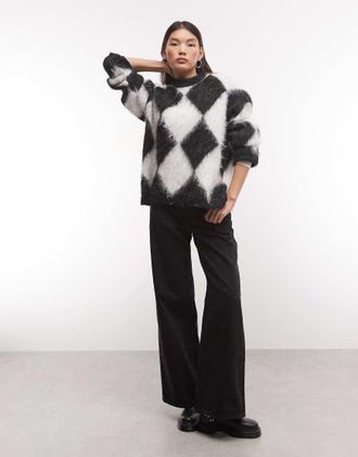 The Ragged Priest maglione oversize a rombi morbido in nero e bianco-Multicolore