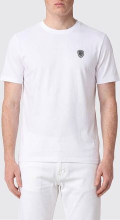 Blauer T-shirt in cotone con patch logo