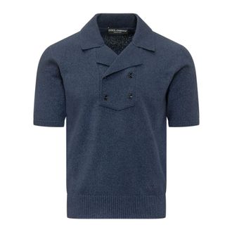 Dolce & Gabbana Round-neck Knitwear, male, Blue, Size: L Cotton-linen Polo Shirt