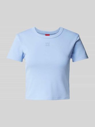 HUGO BOSS Cropped T-Shirt mit Label-Stitching Modell Delanor in Hellblau, Gr&ouml;&szlig;e XS