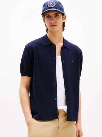 Tommy Hilfiger Kurzarmhemd TOMMY HILFIGER ESSENTIAL COTTON SS OVER SHIRT, Herren, Gr. XXL, N-Gr, blau (desert sky), Strick, Obermaterial: 100% Baumwolle, Hemden Kurz