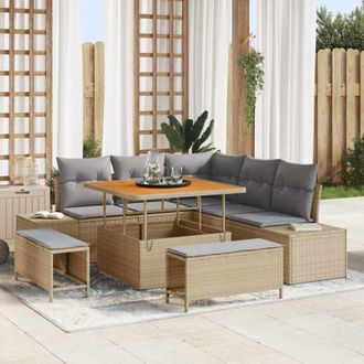 vidaXL Conjunto De Sof&aacute; De Jard&iacute;n 8 Pcs Beige Polirat&aacute;n Vidaxl