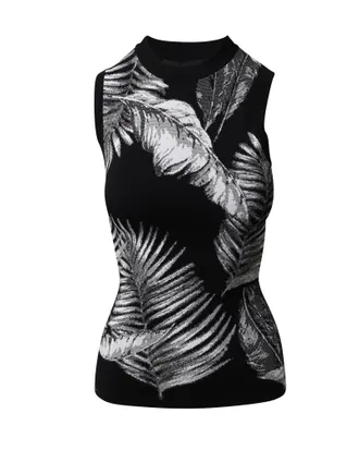 Alexander Wang T by Alexander Wang Hawaiian Print Jacquard Sleeveless Top in Black Rayon