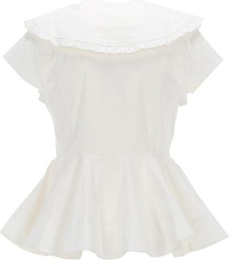 Ganni Ruffle-Detail Organic Cotton Shirt - White