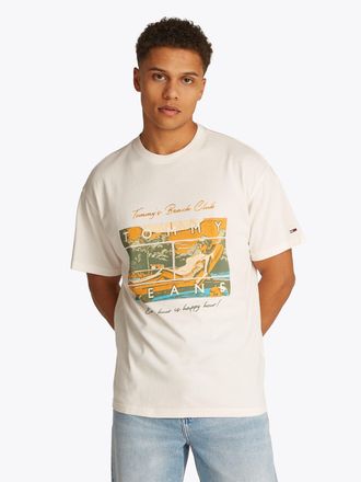 Tommy Jeans T-Shirt TOMMY JEANS TJM RLX BEACH CLUB GRAPHIC TEE, Herren, Gr. XXL, weiss (ancient wei&szlig;), Single Jersey, Obermaterial: 100% Baumwolle, relaxed fit, R
