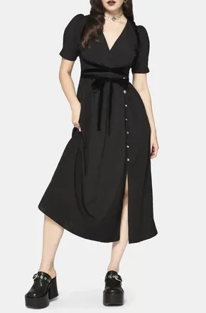 Disturbia Brae Wrap Centipede Button Midi Dress in Black at Nordstrom, Size 10