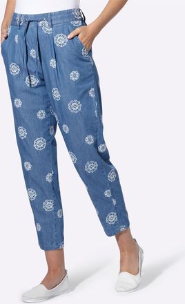 Heine Bequeme Jeans HEINE, Damen, Gr. 34, Normalgr&ouml;ssen, blau, bleached, 100% Baumwolle, gebl&uuml;mt, gemustert, 7/8-L&auml;nge, Jeans Bequeme Jeans