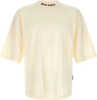Palm Angels Klassiek T-shirt met oversized logo op de rug - Heren - T-shirts - Beige - L - Katoen - Tops