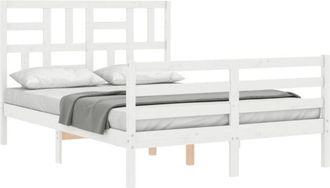vidaXL Bed Frame with Headboard White 140x190 cm Solid Wood Vidaxl White