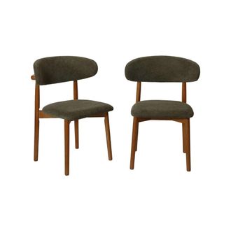 Sweeek Silla de madera de hevea nogal y tela chenilla, set de 2, verde kaki