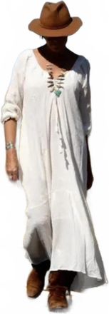 Blue Boheme Thelma Embroidered Long Sleeve Maxi Dress In Natural
