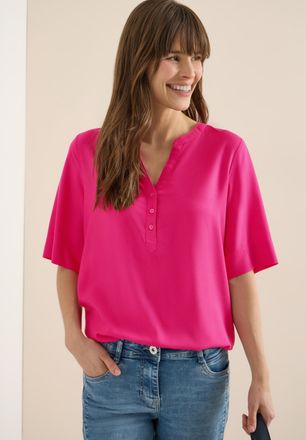 Cecil Kurzarmbluse CECIL, Damen, Gr. XXL (46), beetroot pink, Web, Obermaterial: 100% Viskose, unifarben, regular fit normal, Rundhals, Blusen Kurzarmbluse,
