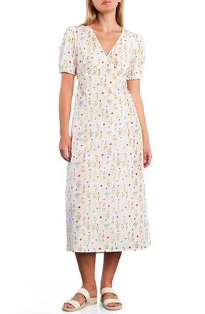 BILLY T Sunbeam Print Puff Sleeve Midi Dress in Meadow Spritz at Nordstrom, Size X-Small